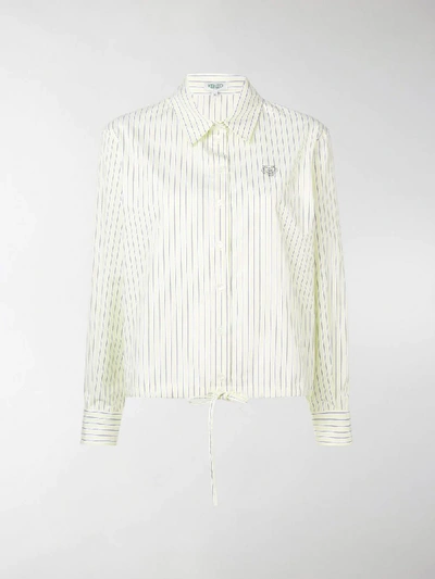 Shop Kenzo Drawstring Hem Striped Shirt In Yellow