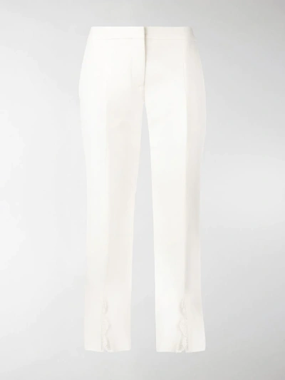 Shop Alexander Mcqueen Lace Trim Wool Blend Slim Leg Trousers In White