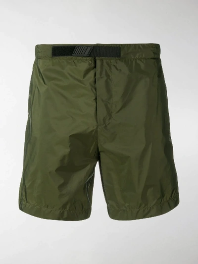 Shop Prada Logo Patch Swim Shorts In Green