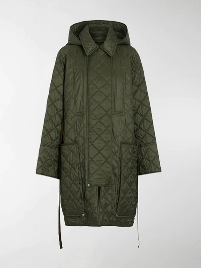 Shop Burberry Diamond Quilted Hooded Coat In Green