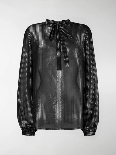 Shop Saint Laurent Striped Lamé Shirt In Black