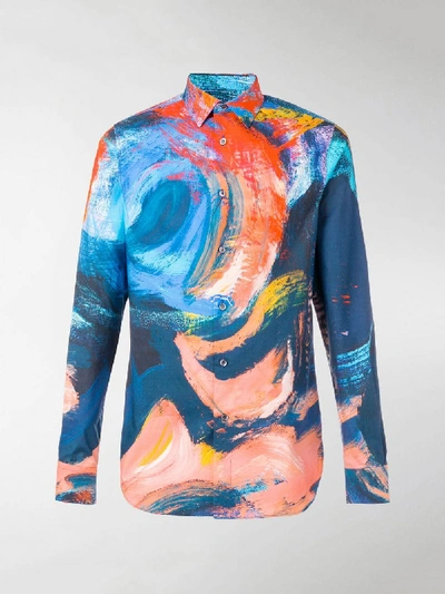 Shop Alexander Mcqueen Paint Brushed Effect Shirt In Blue