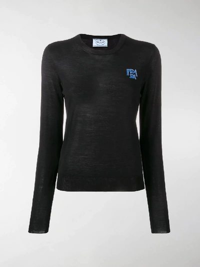 Shop Prada Intarsia Logo Sweater In Black