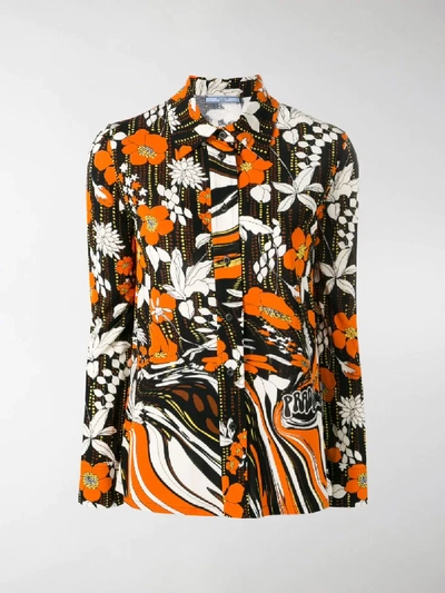 Shop Prada Flower Print Shirt In Orange