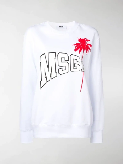 Shop Msgm Palm Tree Logo Sweatshirt In White