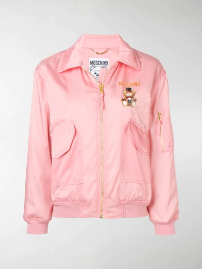 Shop Moschino Printed Bomber Jacket In Pink