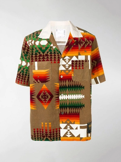 Shop Sacai Tribal Print Corduroy Shirt In Brown