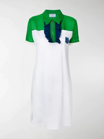 Shop Prada Ruffle Trimmed Polo-dress In White