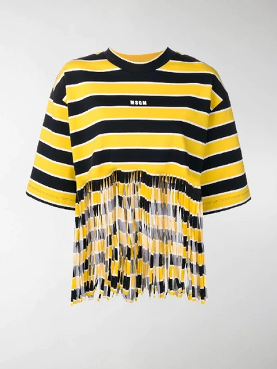 Shop Msgm Shredded Striped T-shirt In Yellow