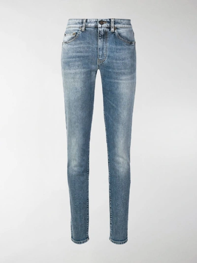 Shop Saint Laurent Sl Embroidered Skinny Jeans In Blue