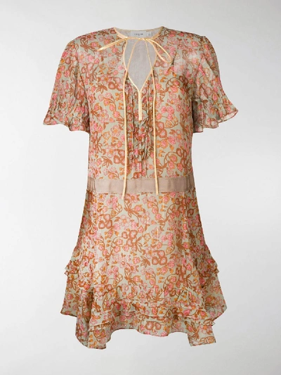 Shop Coach Retro Floral Print Dress In Brown