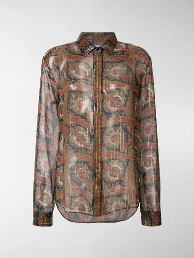 Shop Saint Laurent Paisley Embroidered Shirt In Brown