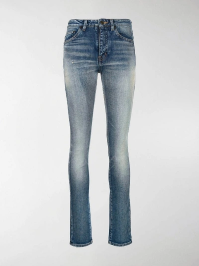 Shop Saint Laurent Stonewashed High-rise Skinny Jeans In Blue