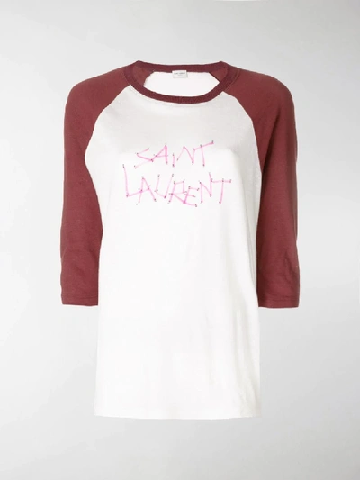 Shop Saint Laurent Logo Print Raglan T-shirt In White