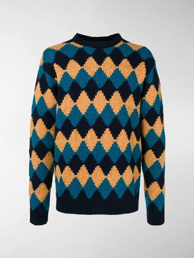 Shop Prada Rhomb-design Loose Sweater In Blue