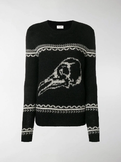 Shop Saint Laurent Skull Knit Sweater In Black