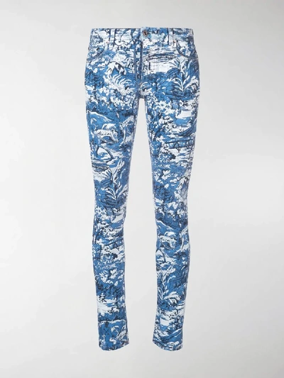 Shop Off-white Printed Skinny Jeans In Blue