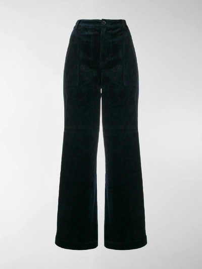 Shop Ganni Wide-leg Corduroy Trousers In Blue