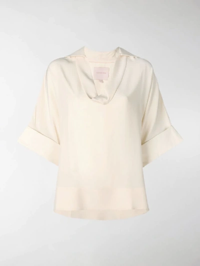 Shop Roksanda Oversized Short-sleeve Blouse In Neutrals