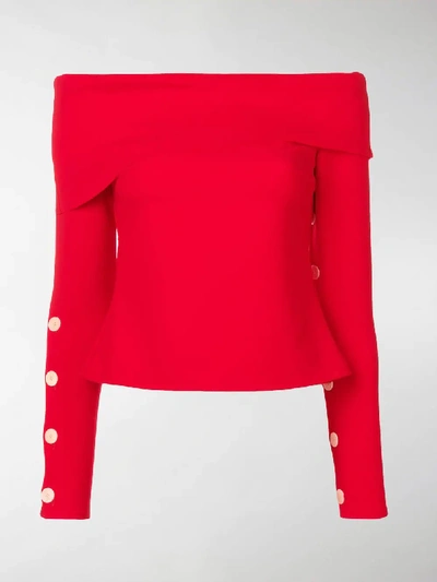 Shop A.w.a.k.e. Off-shoulder Button Top In Red