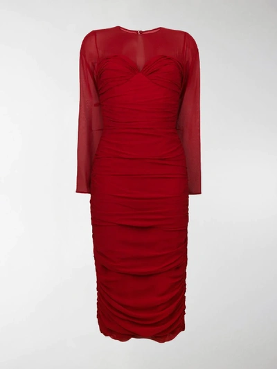 Shop Max Mara Ruched Midi Dress In Red