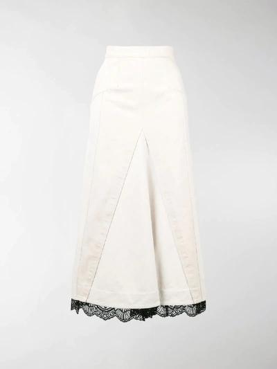 Shop Alexander Mcqueen Lace Trim Denim Skirt In Neutrals