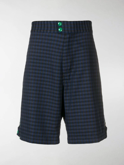 Shop Marni Patchwork Check Shorts In Blue