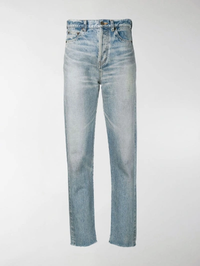 Shop Saint Laurent Slim-fit Raw Edge Jeans In Blue