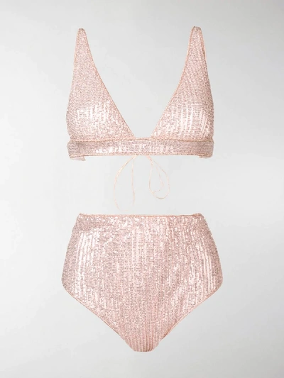 Shop Oseree Sequinned Bikini In Pink