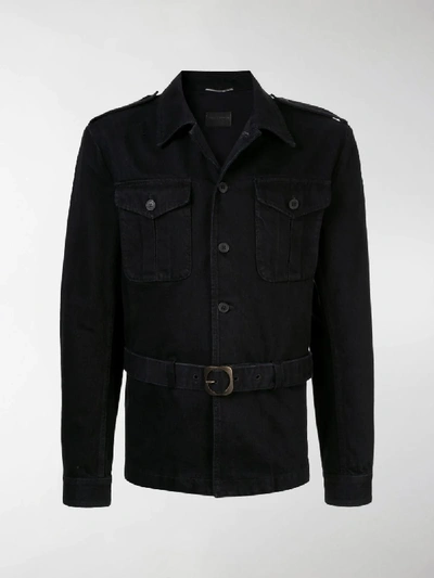 Shop Saint Laurent Saharienne Denim Jacket In Black