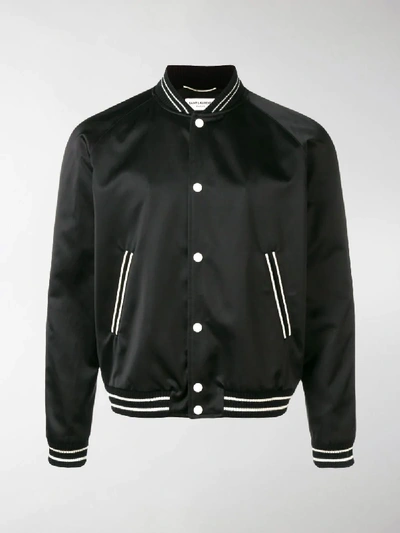 Shop Saint Laurent Trimmed Bomber Jacket In Black