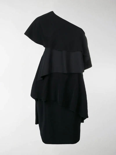 Shop Lanvin One Shoulder Ruffle Dress In Black