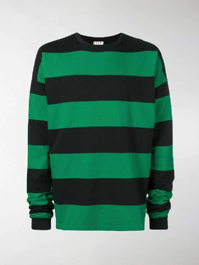 Shop Marni Striped Long Sleeved T-shirt In Green