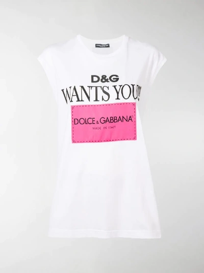 Shop Dolce & Gabbana Logo Print Sleeveless Top In White