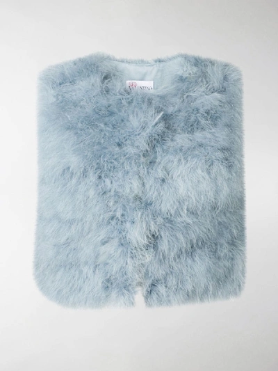 Shop Red Valentino Marabou Cropped Gilet In Blue