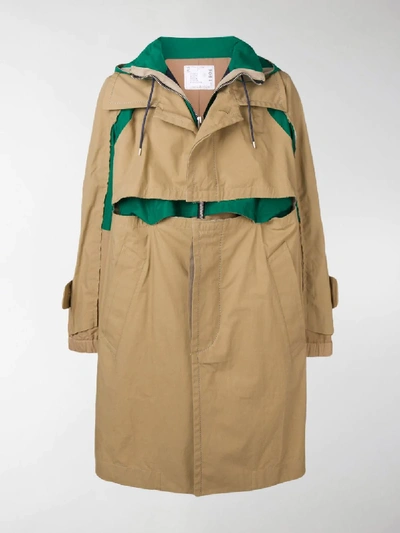 Shop Sacai Boxy Trench Coat In Neutrals