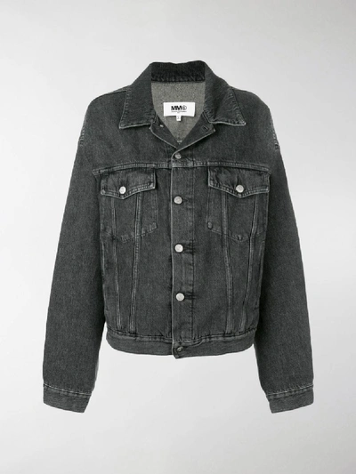Shop Mm6 Maison Margiela Convertible Sleeve Denim Jacket In Black