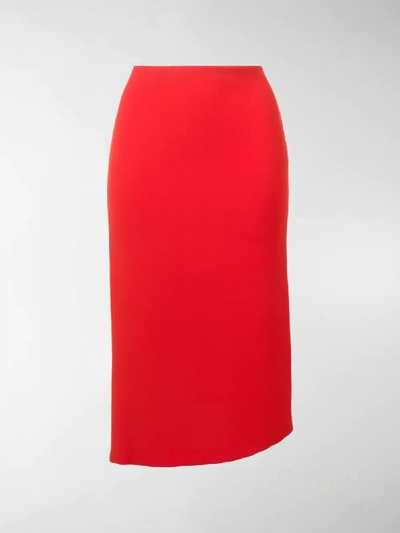 Shop Poiret Asymmetric Hem Midi Skirt In Red