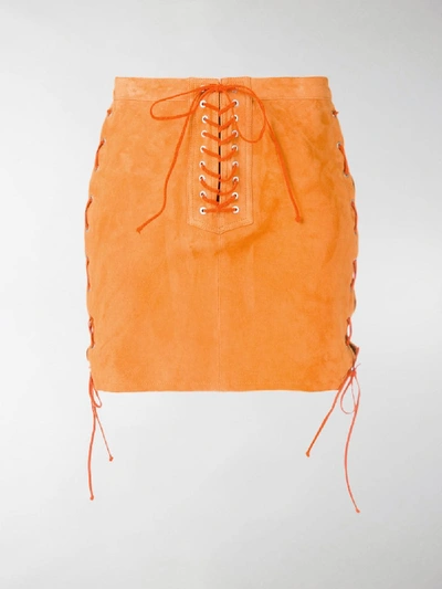 Shop Ben Taverniti Unravel Project Lace-up Mini Skirt In Orange