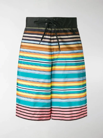 Shop Prada Striped Swim Shorts In Blue