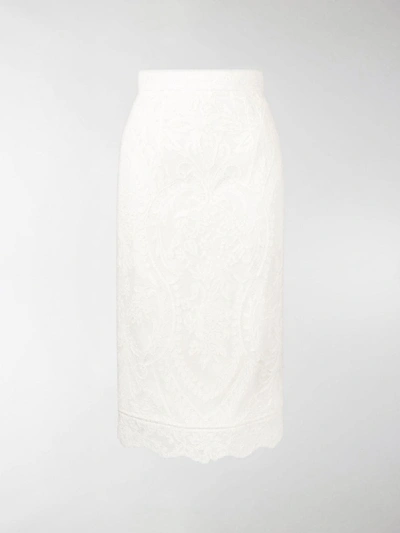 Shop Alexander Mcqueen Lace Pencil Skirt In White