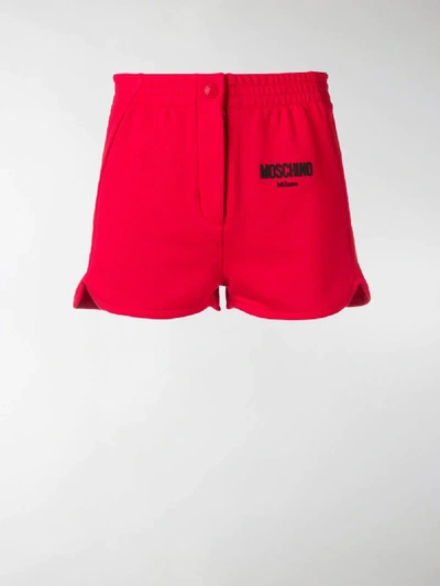 Shop Moschino Logo Sweat Shorts In Red