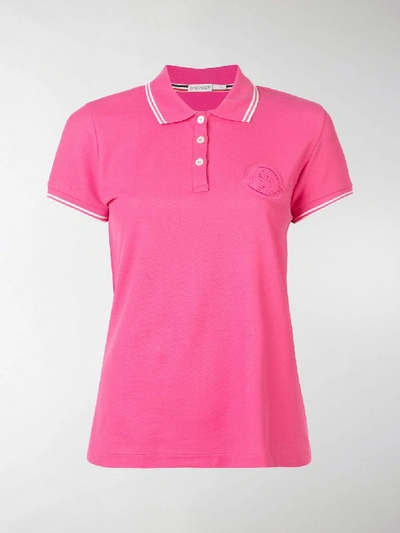 Shop Moncler Logo Embroidered Polo Top In Pink