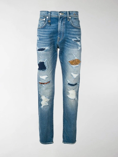 Shop R13 Leopard Detail Jeans In Blue