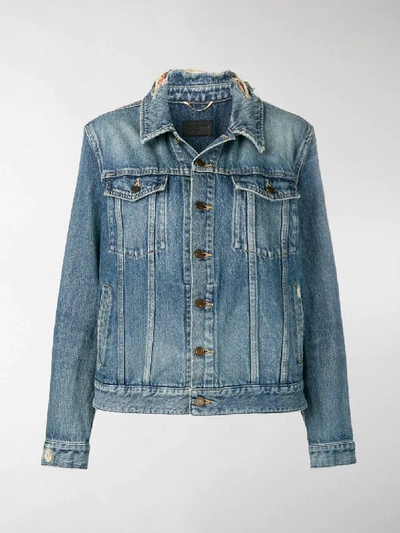 Shop Saint Laurent Frayed Collar Denim Jacket In Blue