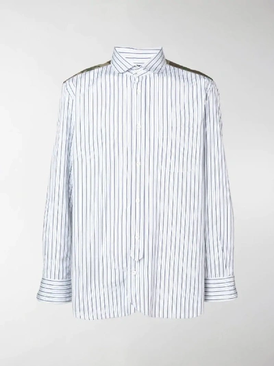 Shop Junya Watanabe Camouflage Panelled Stripe Shirt In Blue