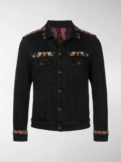 Shop Etro Embroidered Denim Jacket In Black