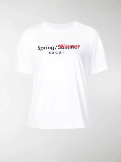 Shop Sacai Contrasting Logo Print T-shirt In White