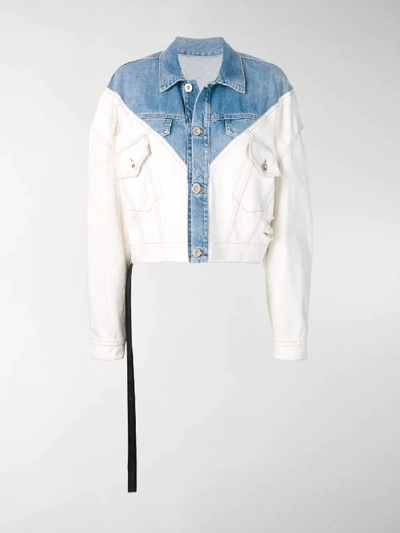 Shop Ben Taverniti Unravel Project Cropped Mixed Denim Jacket In Blue