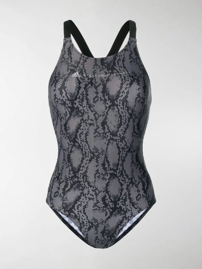 Shop Adidas By Stella Mccartney Snakeskin Print Swimsuit In Black